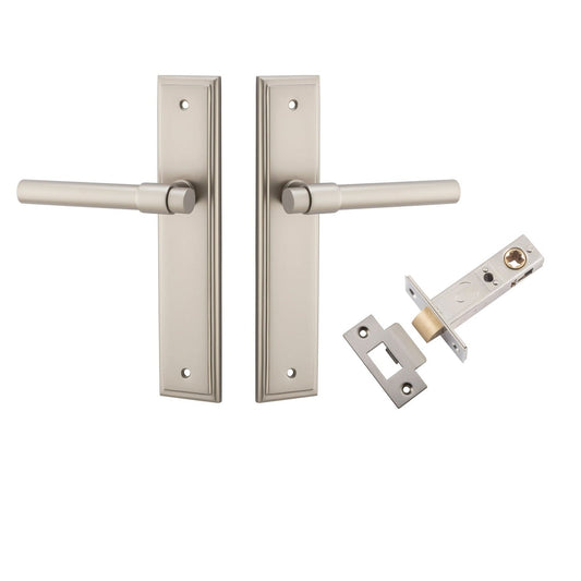 Iver Door Handle Helsinki Stepped Latch Pair Satin Nickel Passage Kit