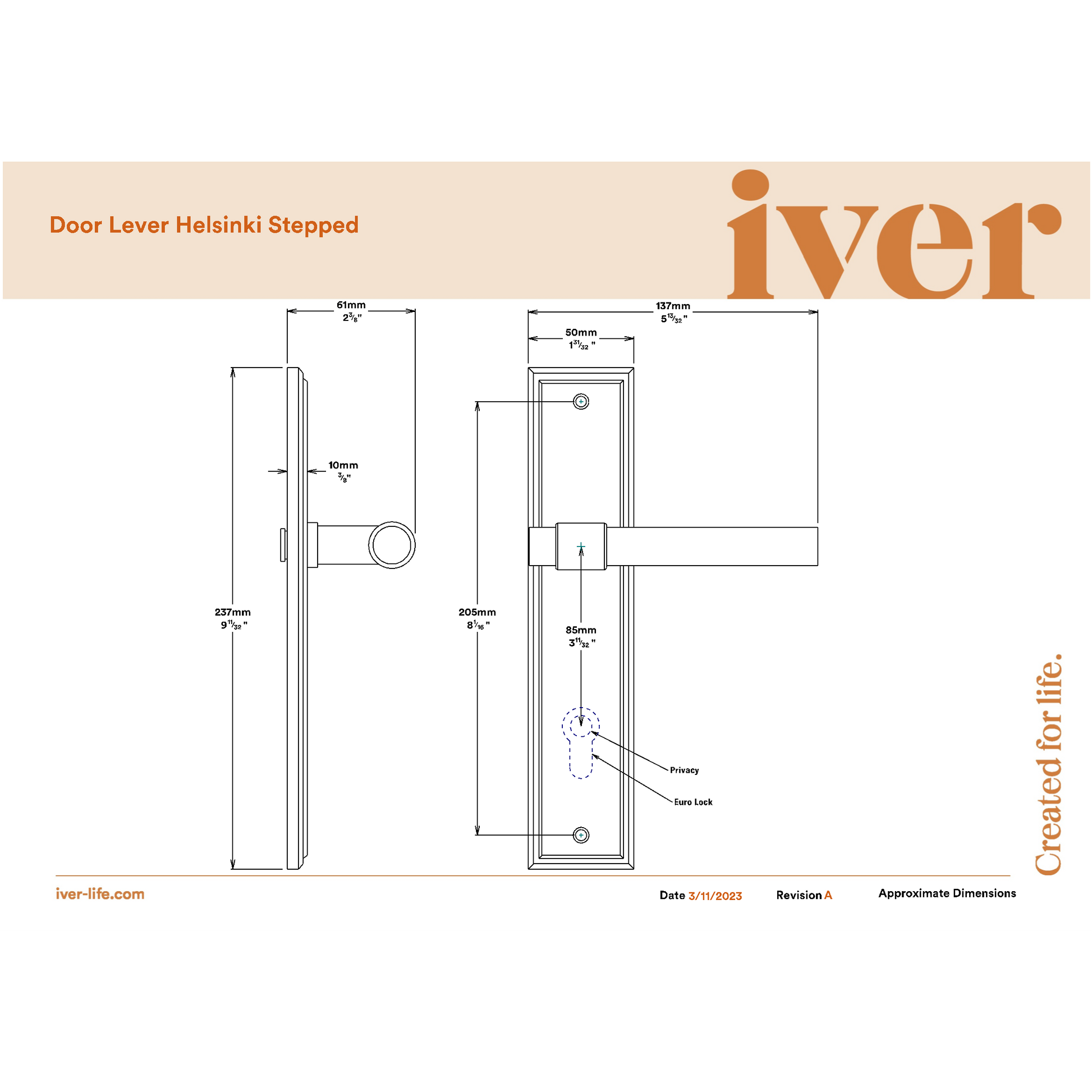 Iver Door Handle Helsinki Stepped Privacy Pair Brushed Chrome Inbuilt Privacy Kit