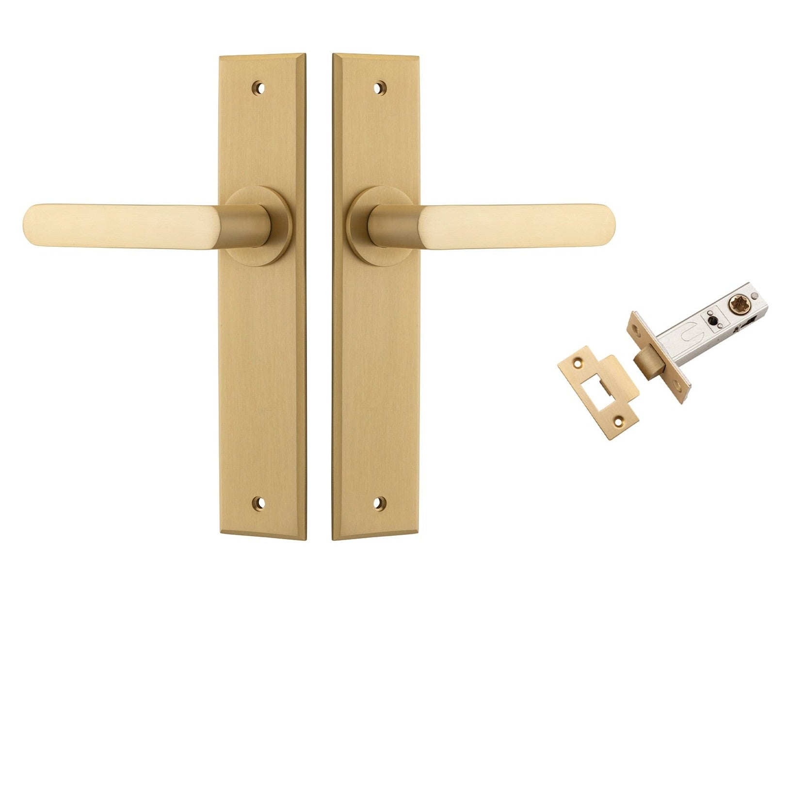 Iver Door Handle Osaka Chamfered Brushed Brass Passage Kit