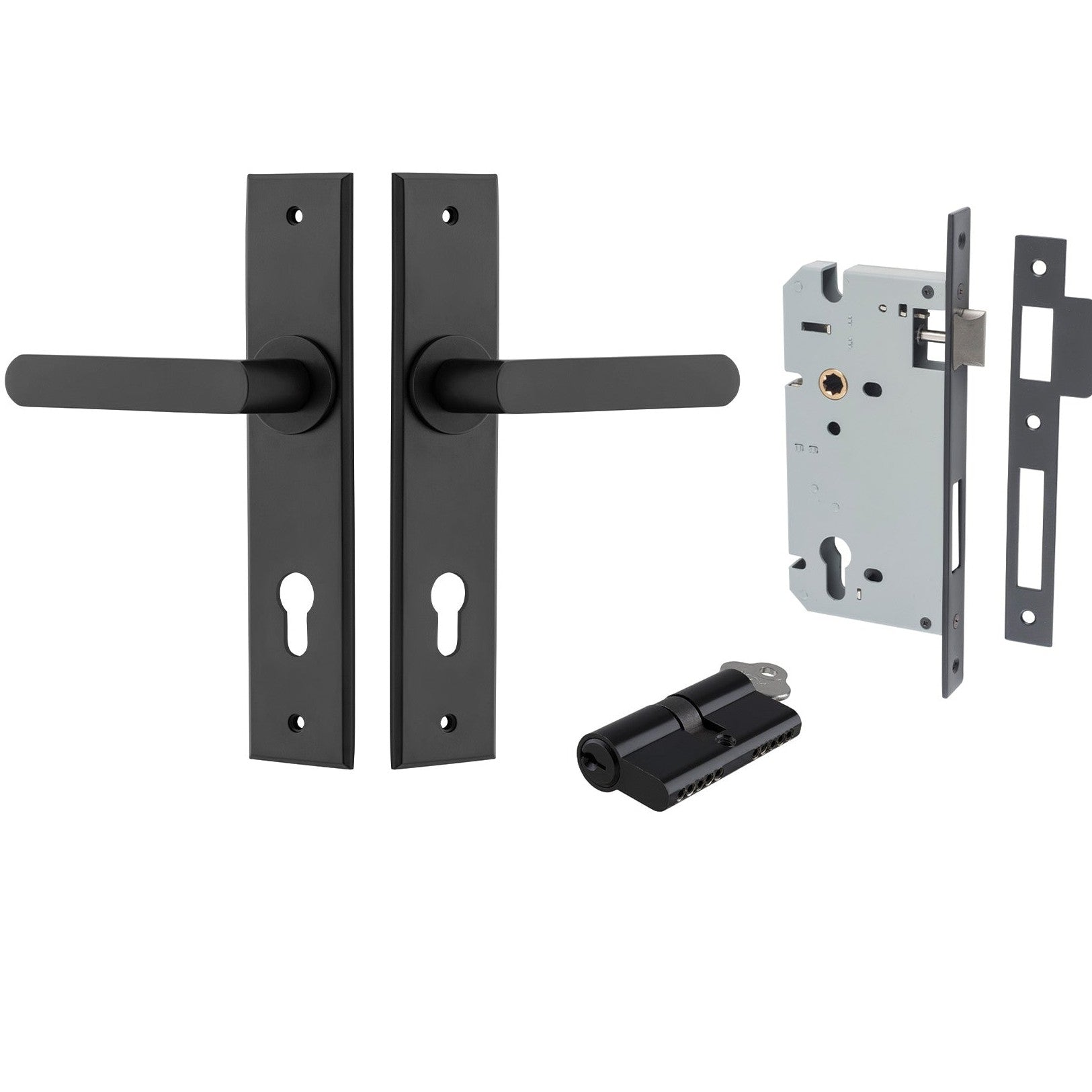 Iver Door Handle Osaka Chamfered Key/Key Matt Black Entrance Kit