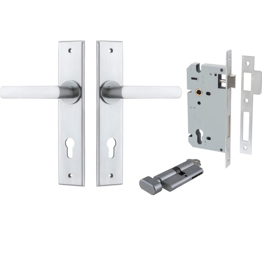 Iver Door Handle Osaka Chamfered Key/Thumb Brushed Chrome Entrance Kit
