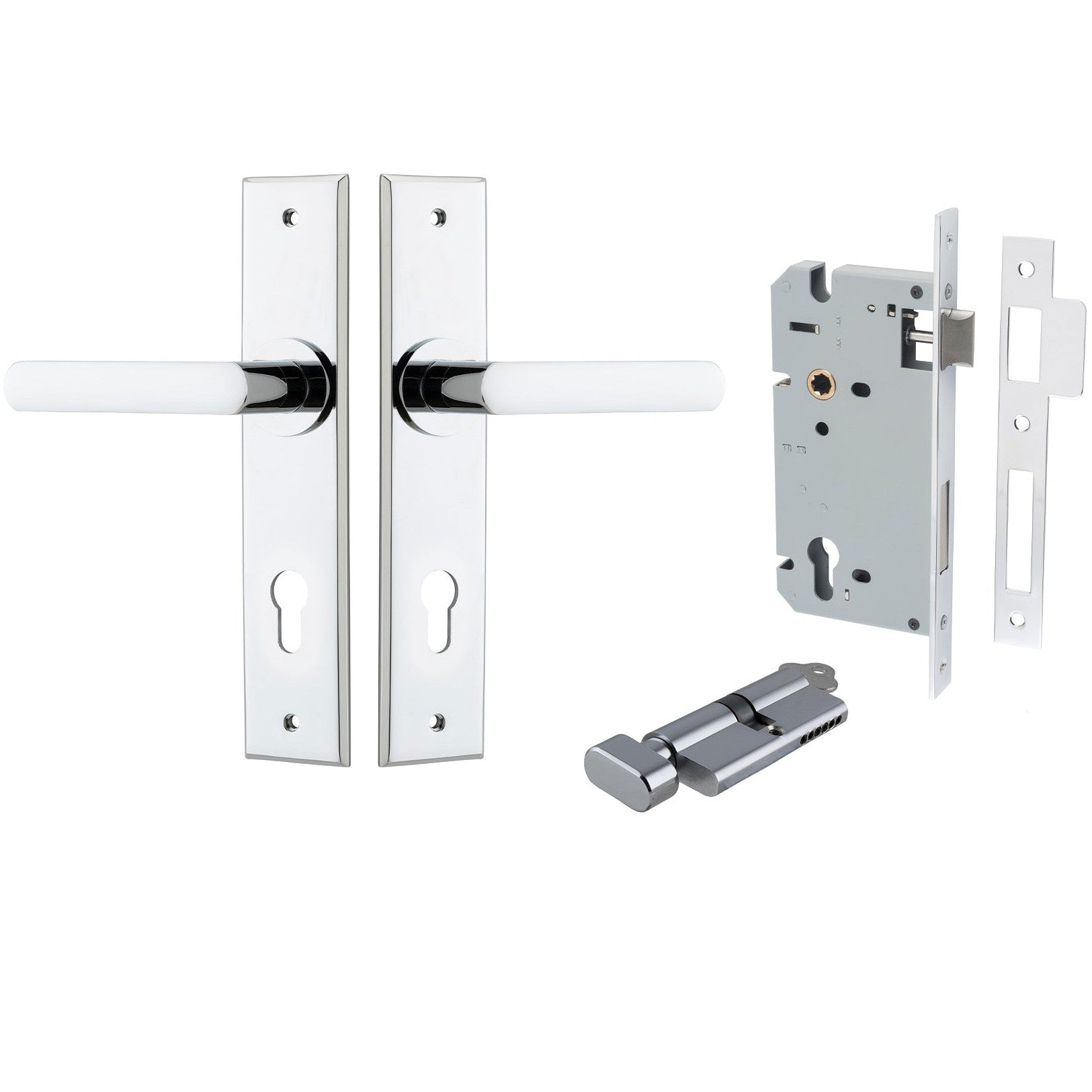 Iver Door Handle Osaka Chamfered Key/Thumb Polished Chrome Entrance Kit