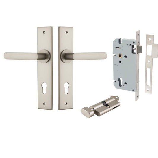 Iver Door Handle Osaka Chamfered Key/Thumb Satin Nickel Entrance Kit