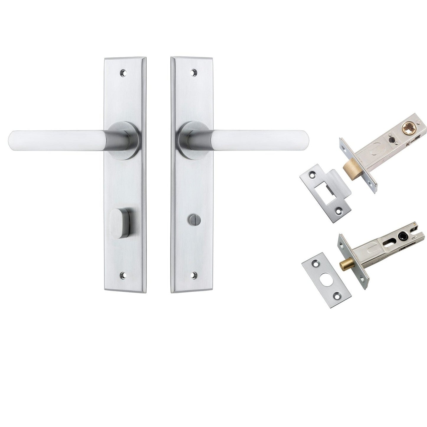Iver Door Handle Osaka Chamfered Privacy Brushed Chrome Privacy Kit