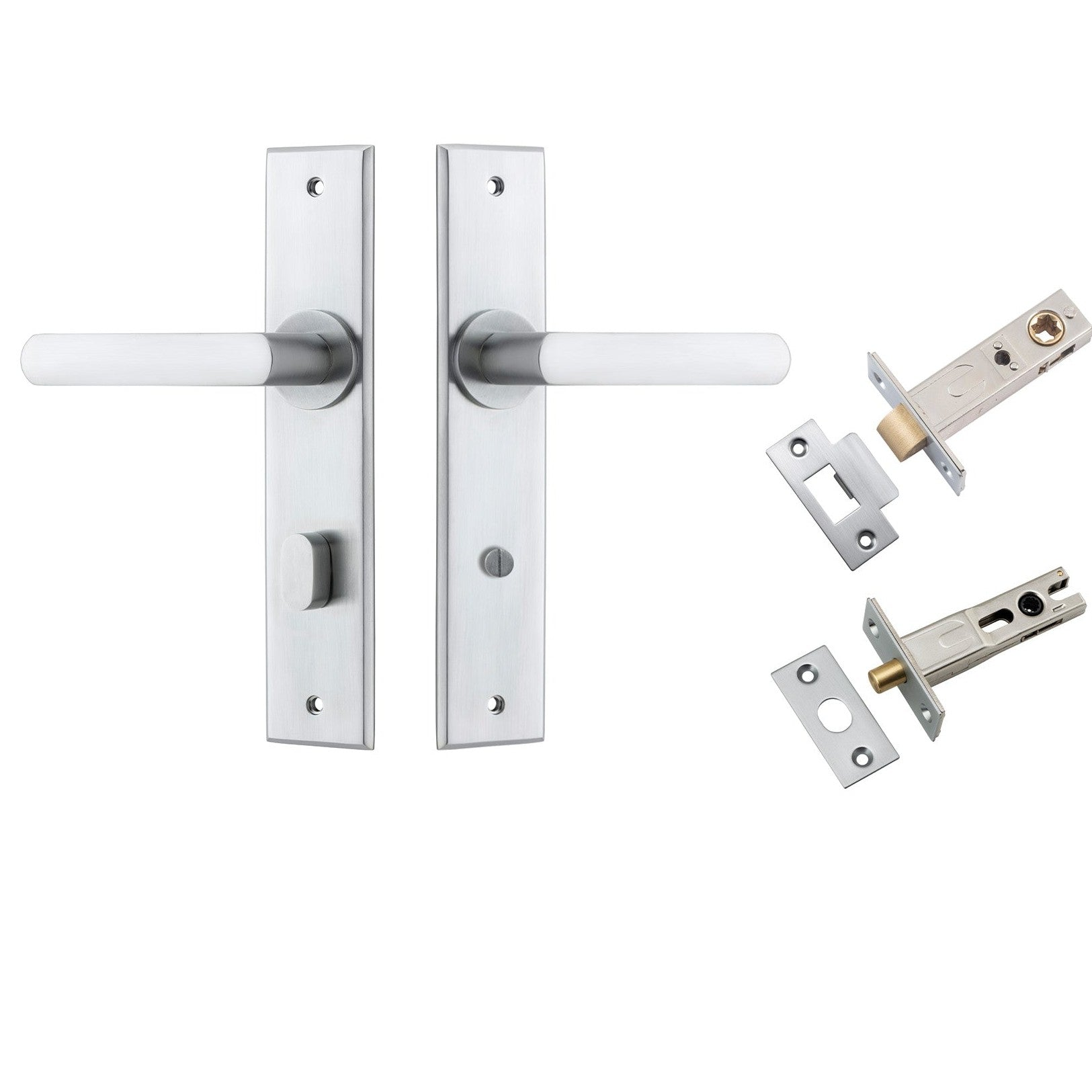 Iver Door Handle Osaka Chamfered Privacy Brushed Chrome Privacy Kit