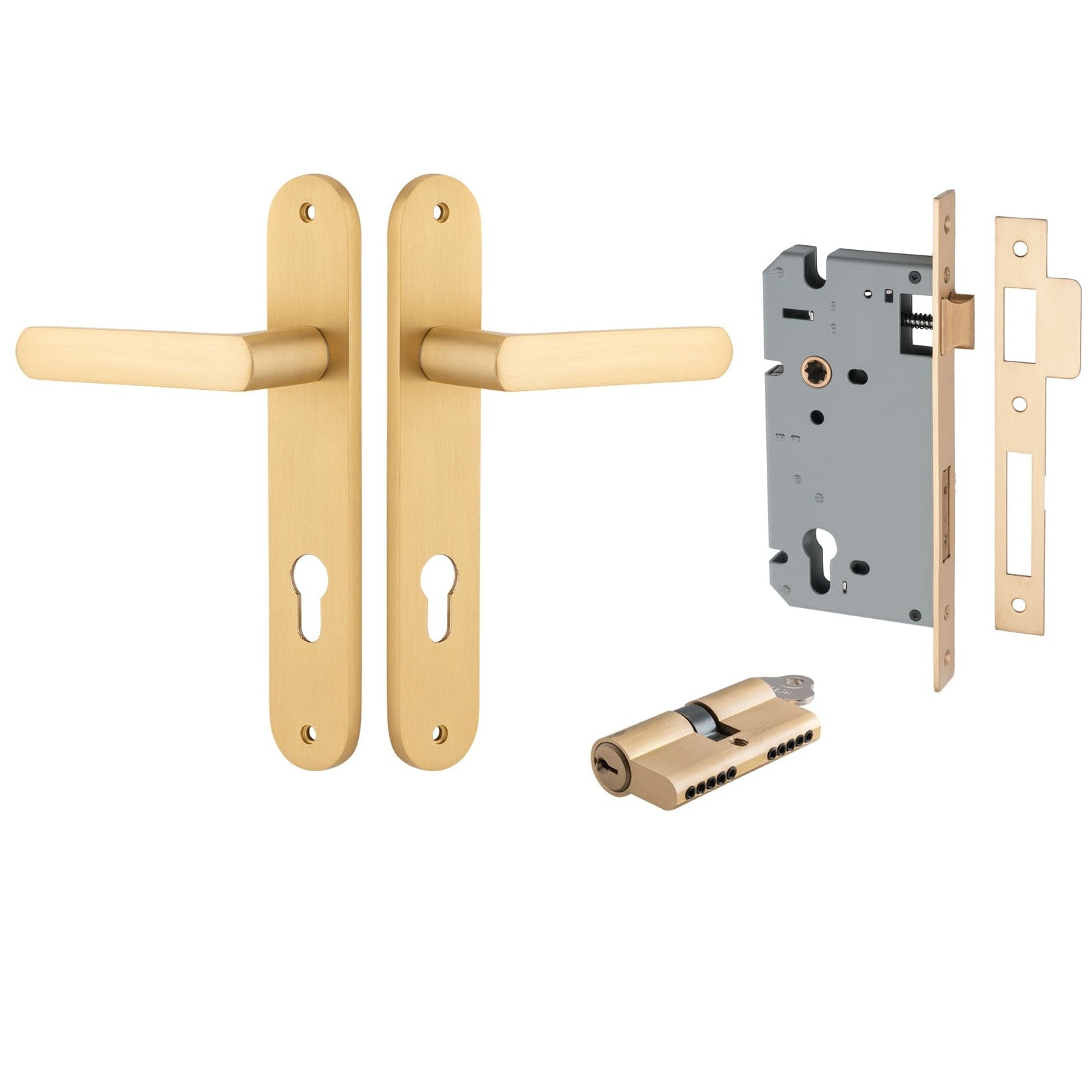 Iver Door Handle Osaka Oval Euro Pair Key/Key Brushed Brass Entrance Kit