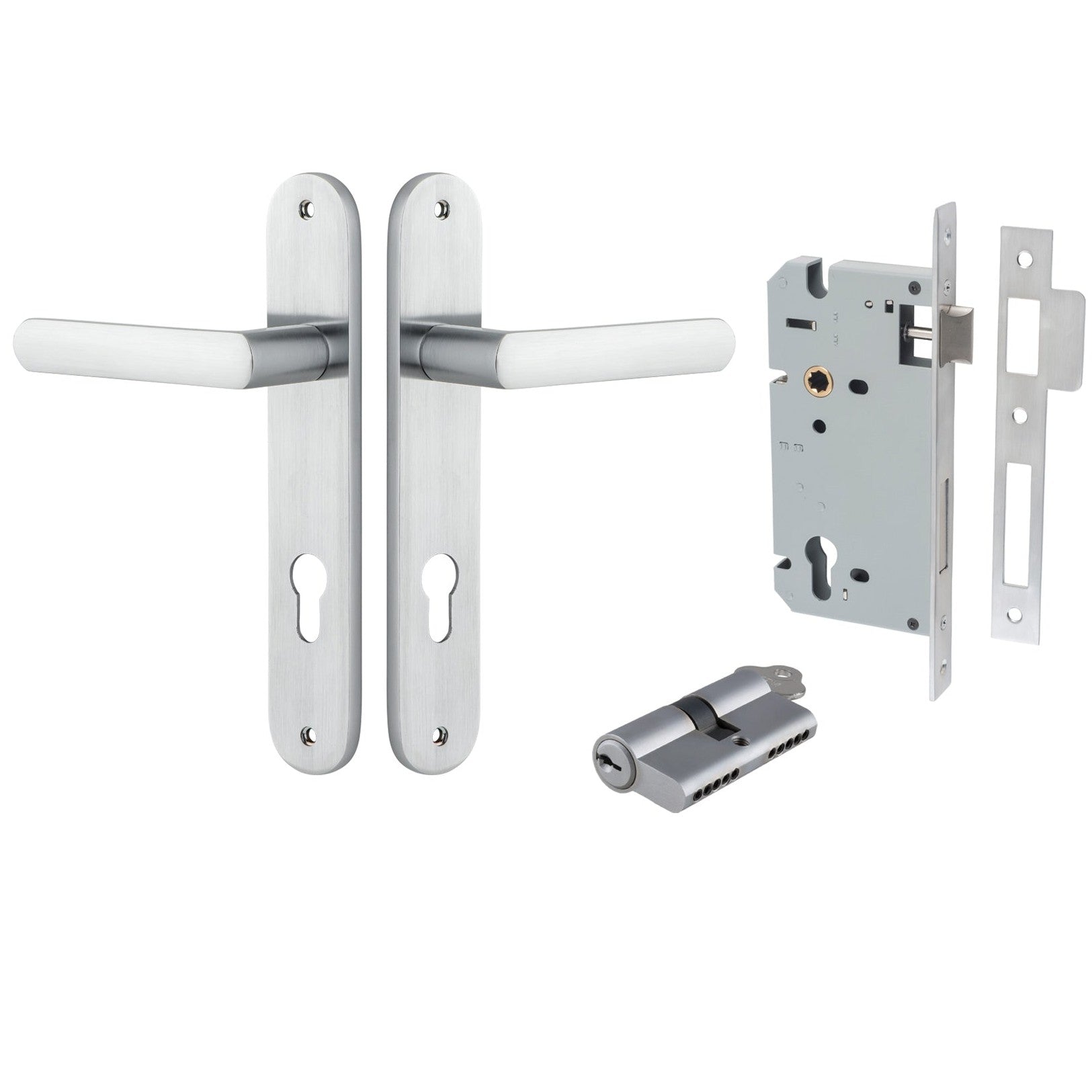 Iver Door Handle Osaka Oval Euro Pair Key/Key Brushed Chrome Entrance Kit