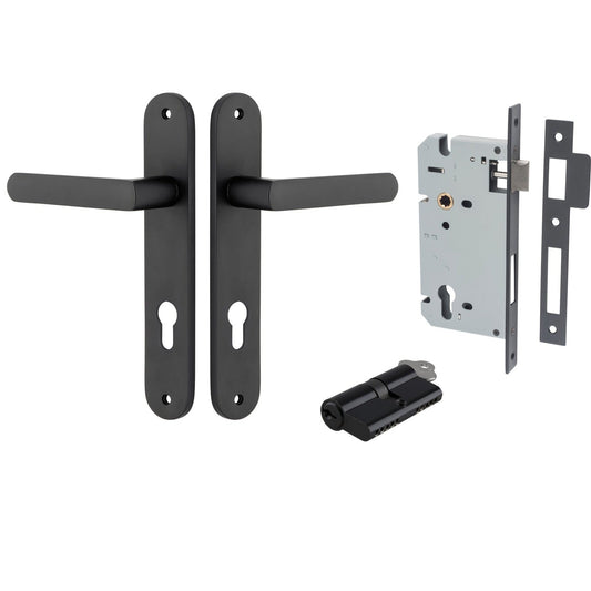 Iver Door Handle Osaka Oval Euro Pair Key/Key Matt Black Entrance Kit
