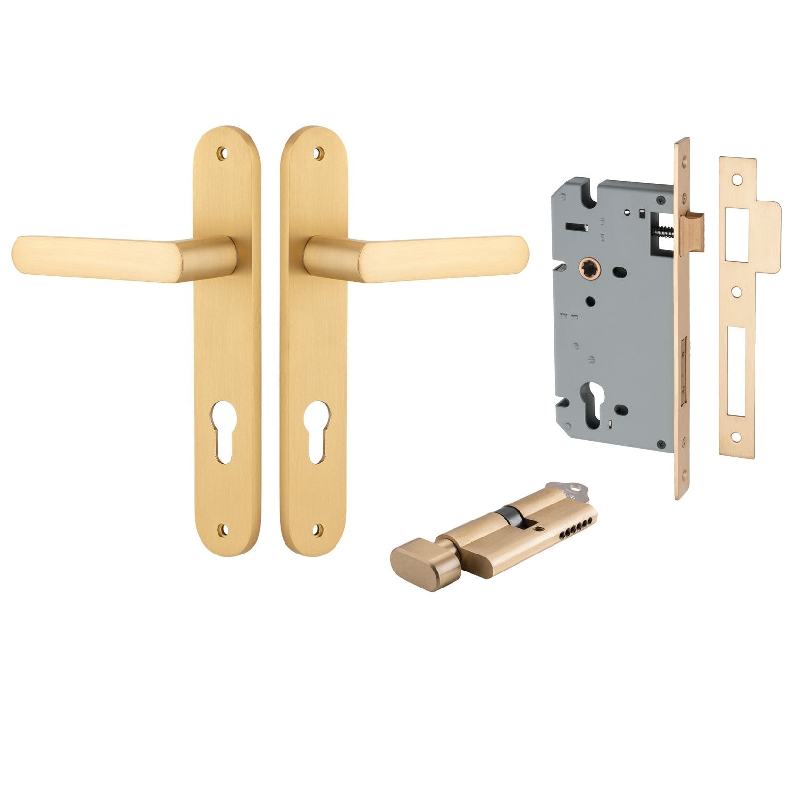 Iver Door Handle Osaka Oval Euro Pair Key/Thumb Brushed Brass Entrance Kit