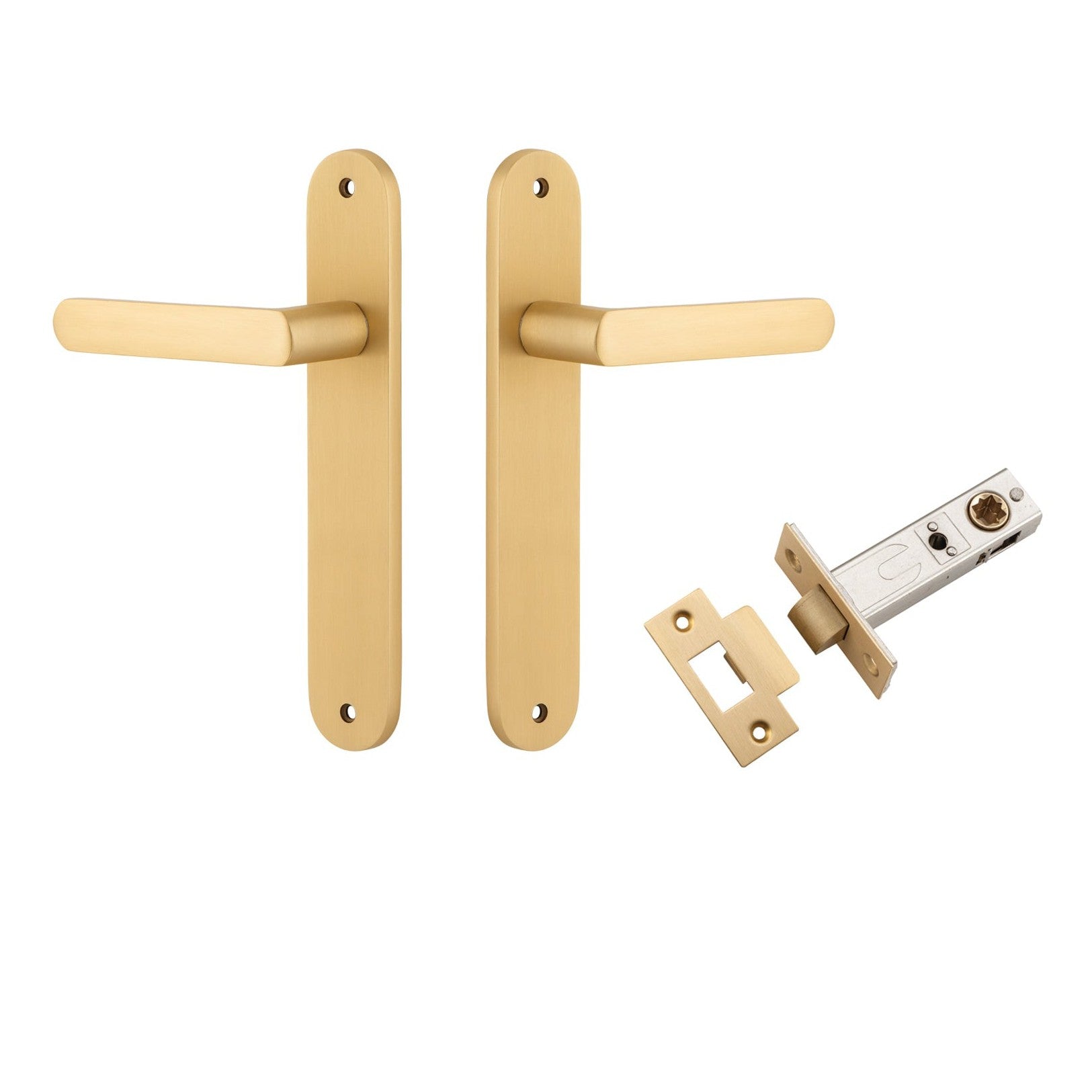 Iver Door Handle Osaka Oval Latch Pair Brushed Brass Passage Kit