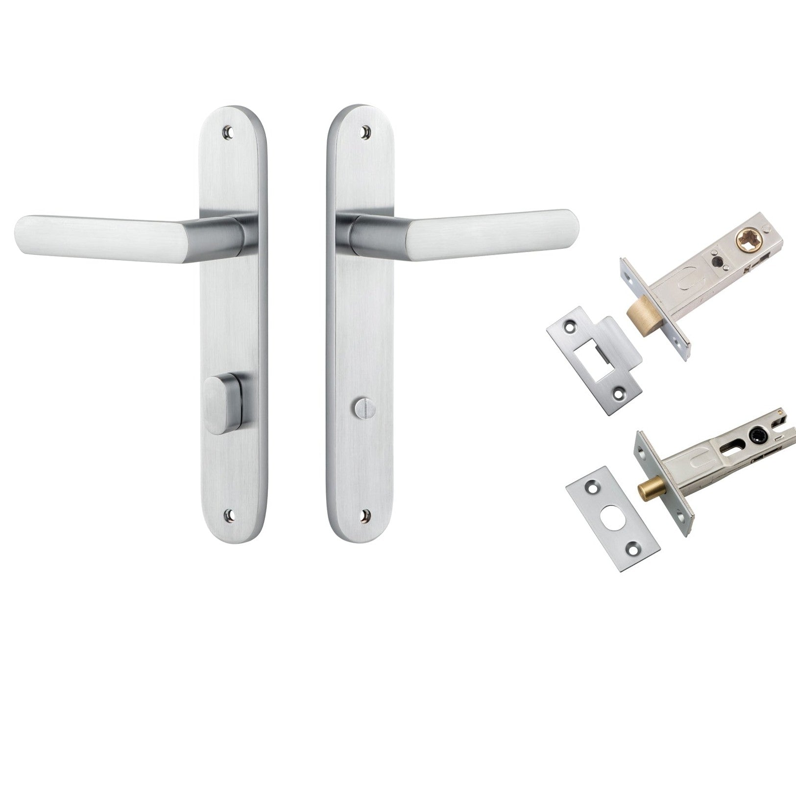 Iver Door Handle Osaka Oval Privacy Pair Brushed Chrome Inbuilt Privacy Kit