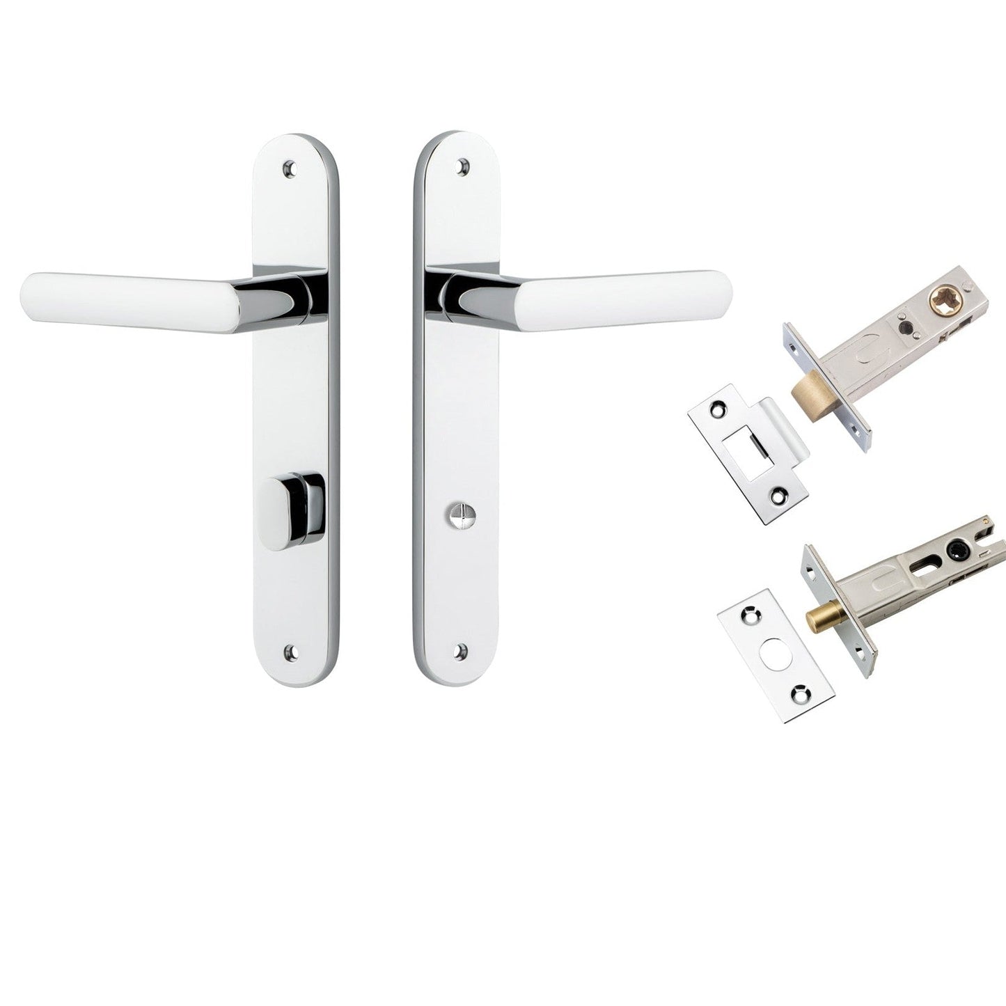 Iver Door Handle Osaka Oval Privacy Pair Polished Chrome Inbuilt Privacy Kit
