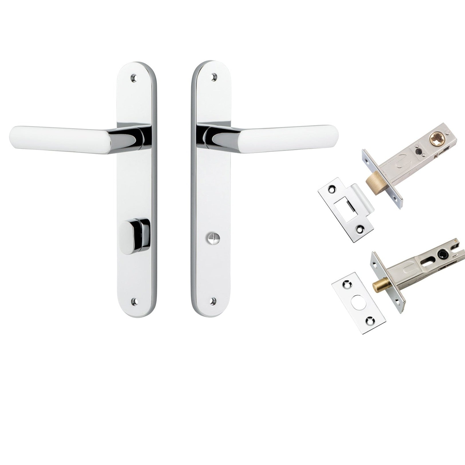 Iver Door Handle Osaka Oval Privacy Pair Polished Chrome Inbuilt Privacy Kit
