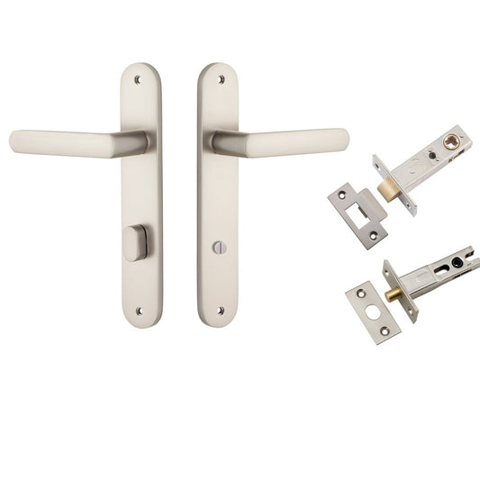 Iver Door Handle Osaka Oval Privacy Pair Satin Nickel Inbuilt Privacy Kit
