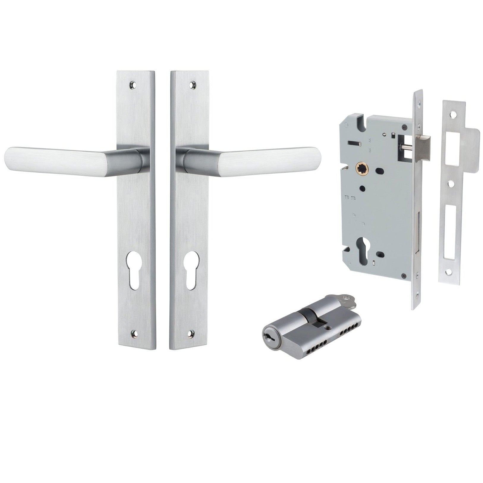 Iver Door Handle Osaka Rectangular Euro Pair Key/Key Brushed Chrome Entrance Kit