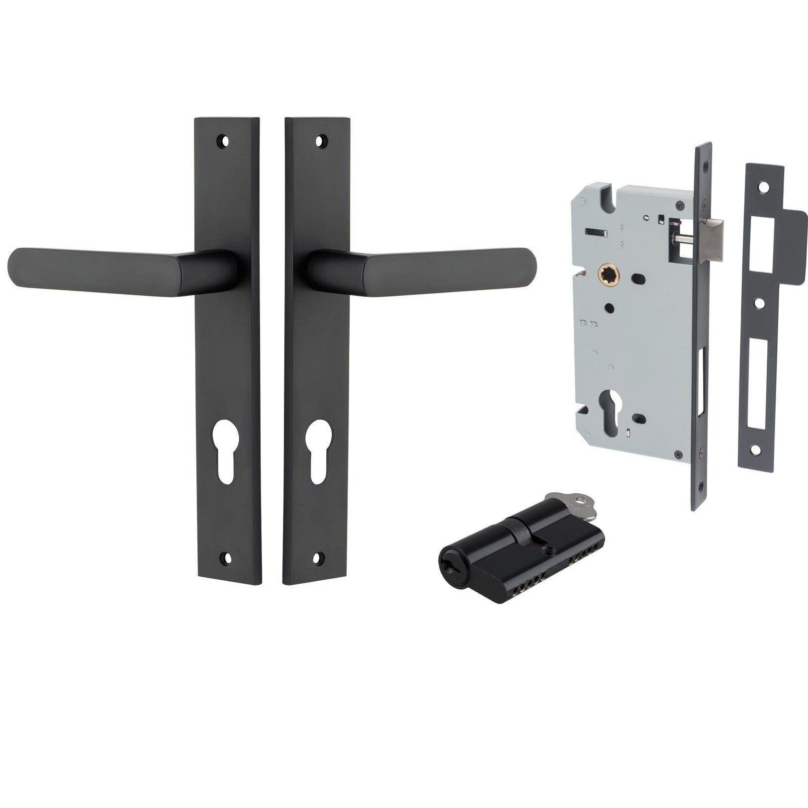 Iver Door Handle Osaka Rectangular Euro Pair Key/Key Matt Black Entrance Kit