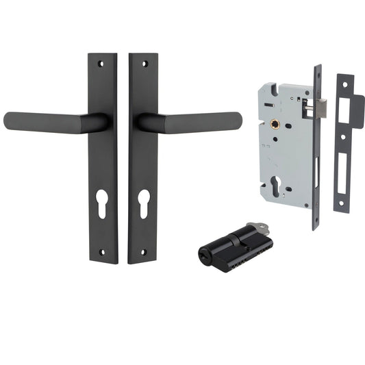 Iver Door Handle Osaka Rectangular Euro Pair Key/Key Matt Black Entrance Kit