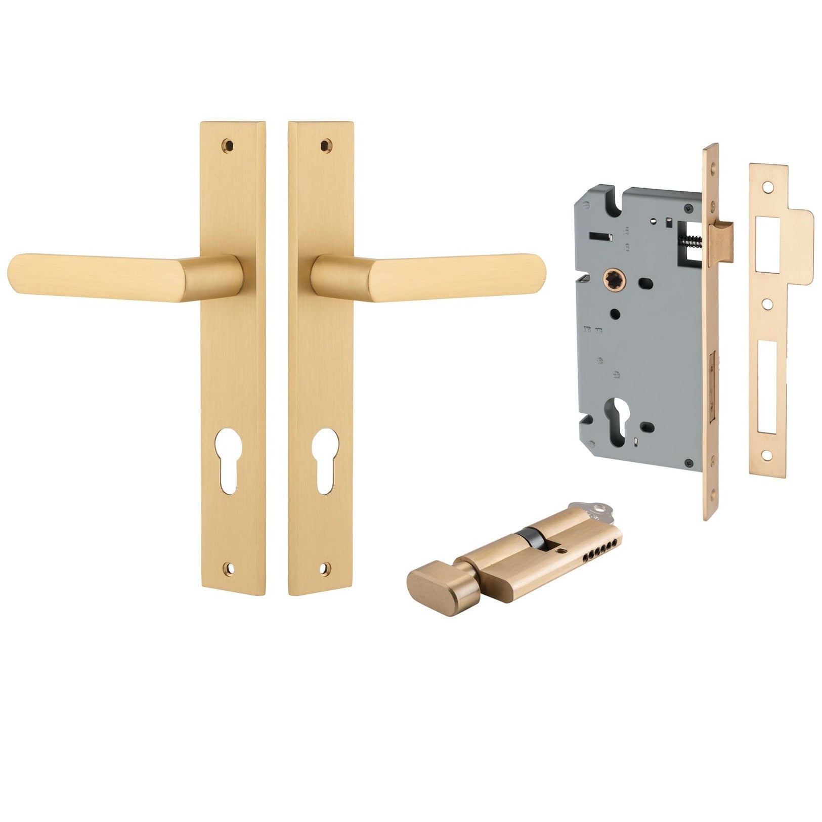 Iver Door Handle Osaka Rectangular Euro Pair Key/Thumb Brushed Brass Entrance Kit
