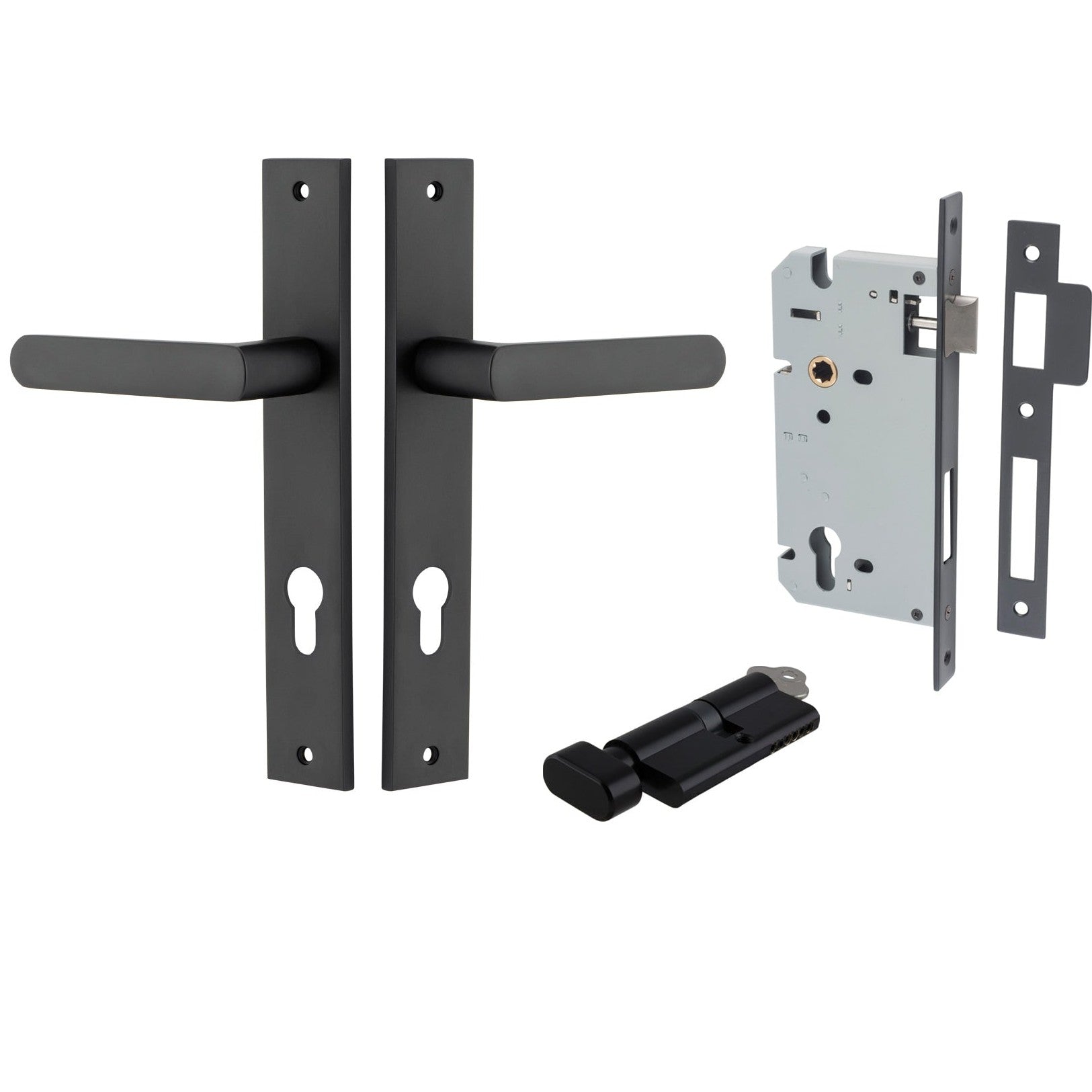 Iver Door Handle Osaka Rectangular Euro Pair Key/Thumb Matt Black Entrance Kit