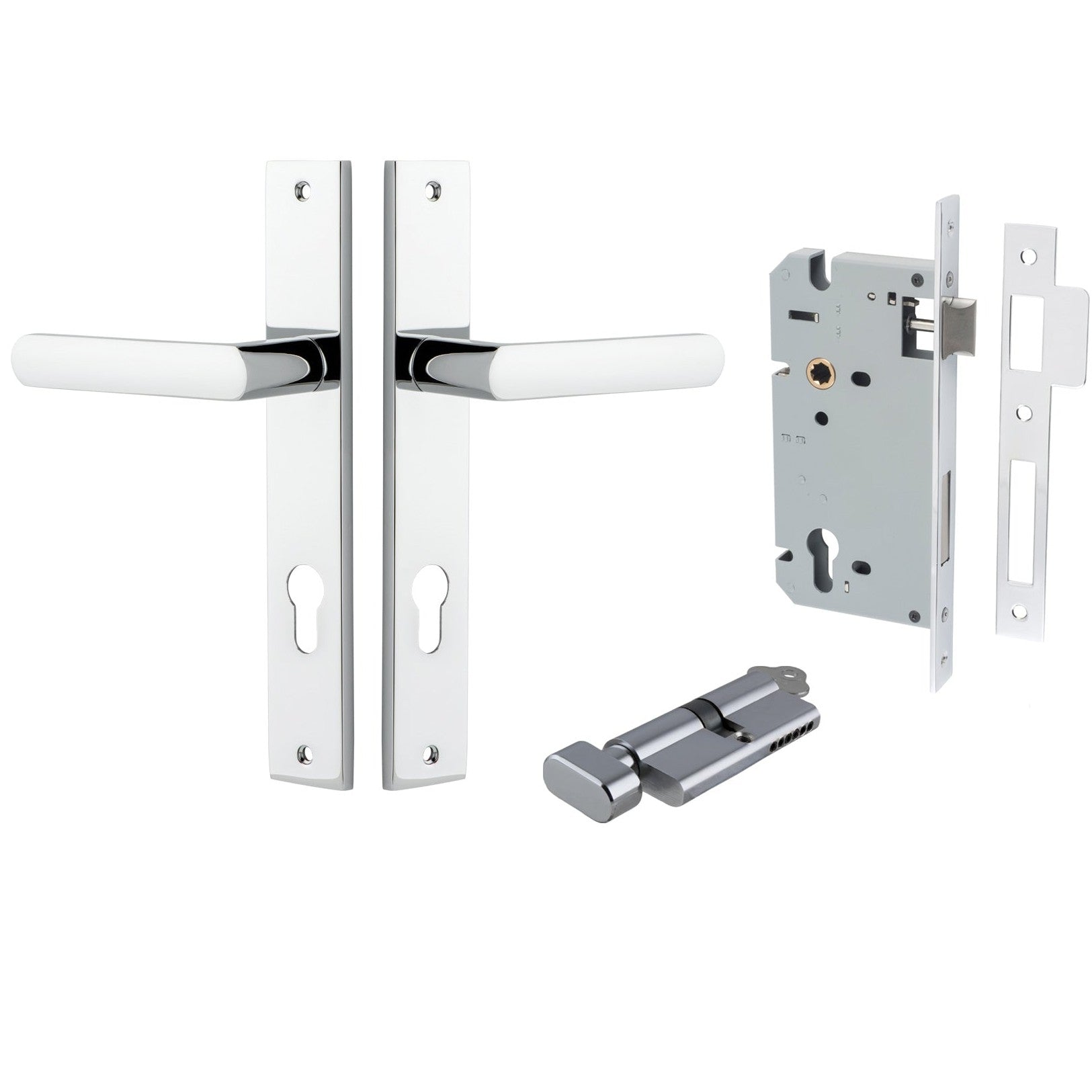 Iver Door Handle Osaka Rectangular Euro Pair Key/Thumb Polished Chrome Entrance Kit