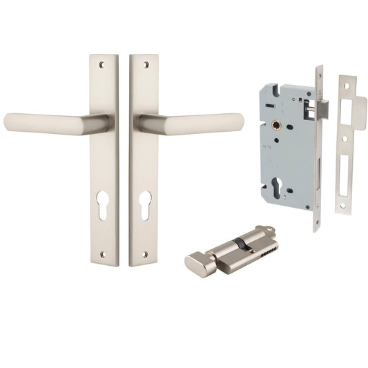 Iver Door Handle Osaka Rectangular Euro Pair Key/Thumb Satin Nickel Entrance Kit