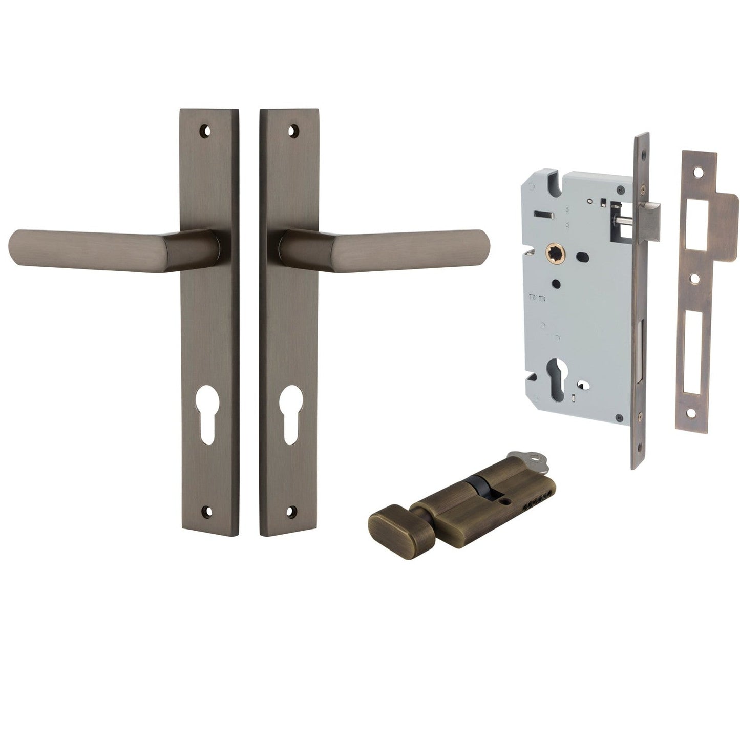 Iver Door Handle Osaka Rectangular Euro Pair Key/Thumb Signature Brass Entrance Kit