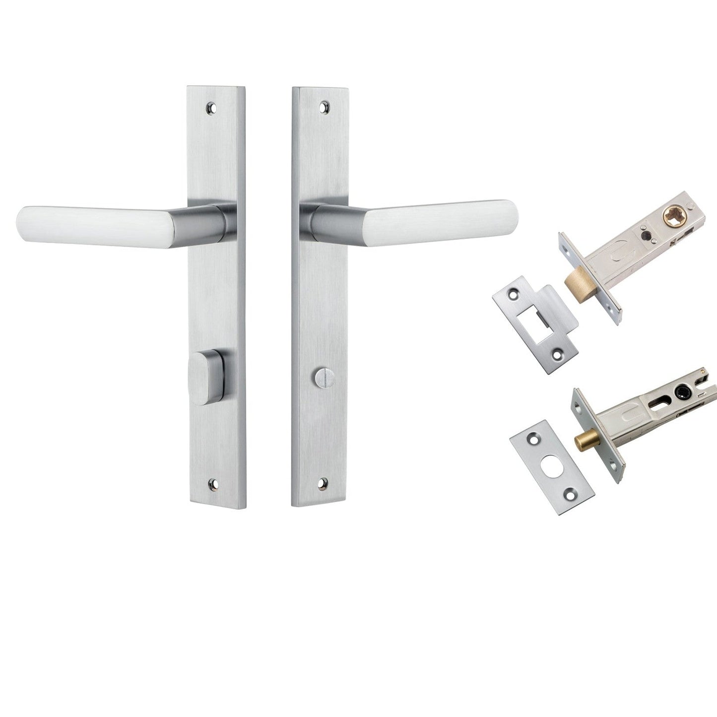 Iver Door Handle Osaka Rectangular Privacy Pair Brushed Chrome Inbuilt Privacy Kit