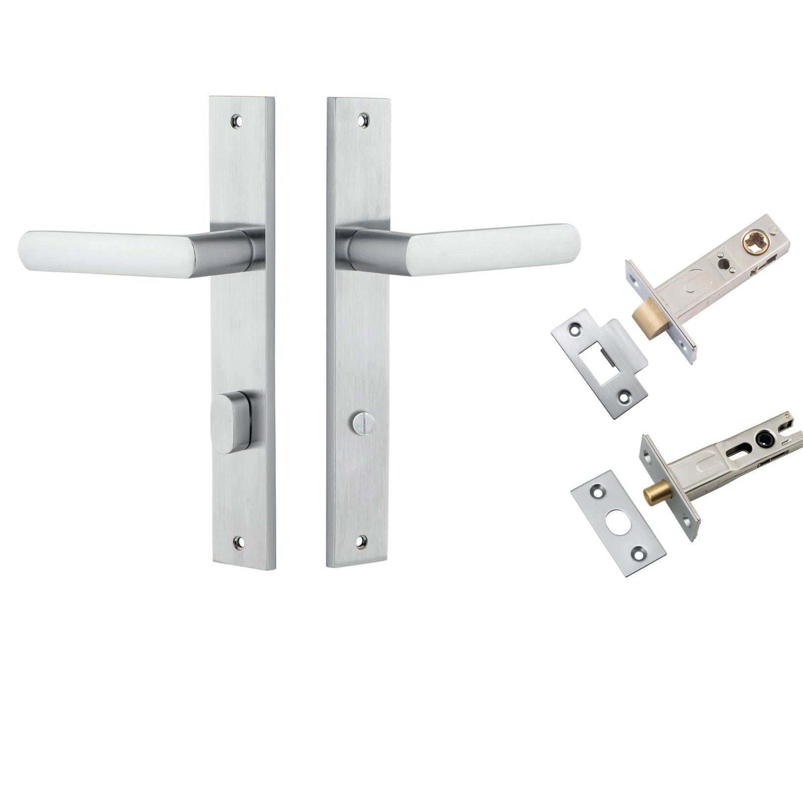 Iver Door Handle Osaka Rectangular Privacy Pair Brushed Chrome Inbuilt Privacy Kit