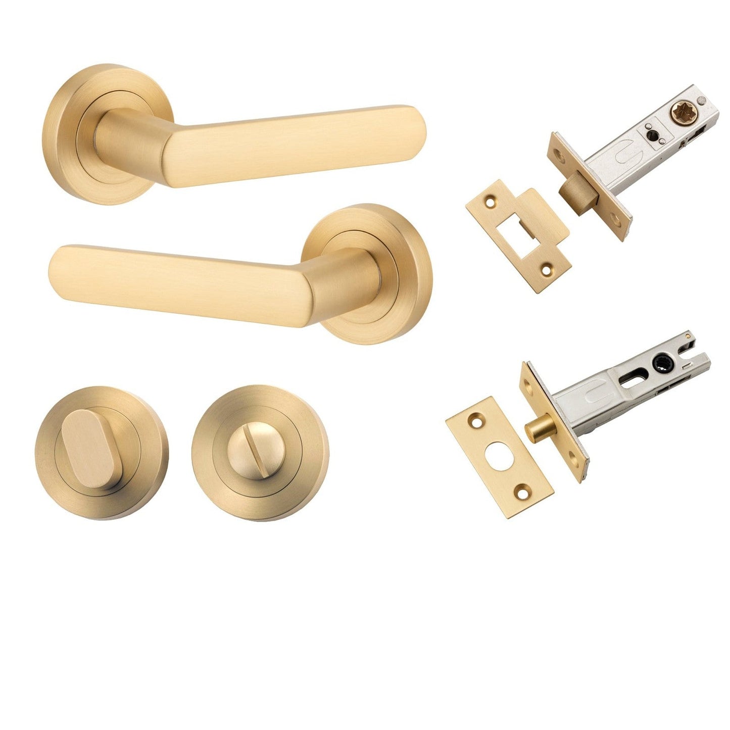 Iver Door Handle Osaka Round Rose Brushed Brass Privacy Kit