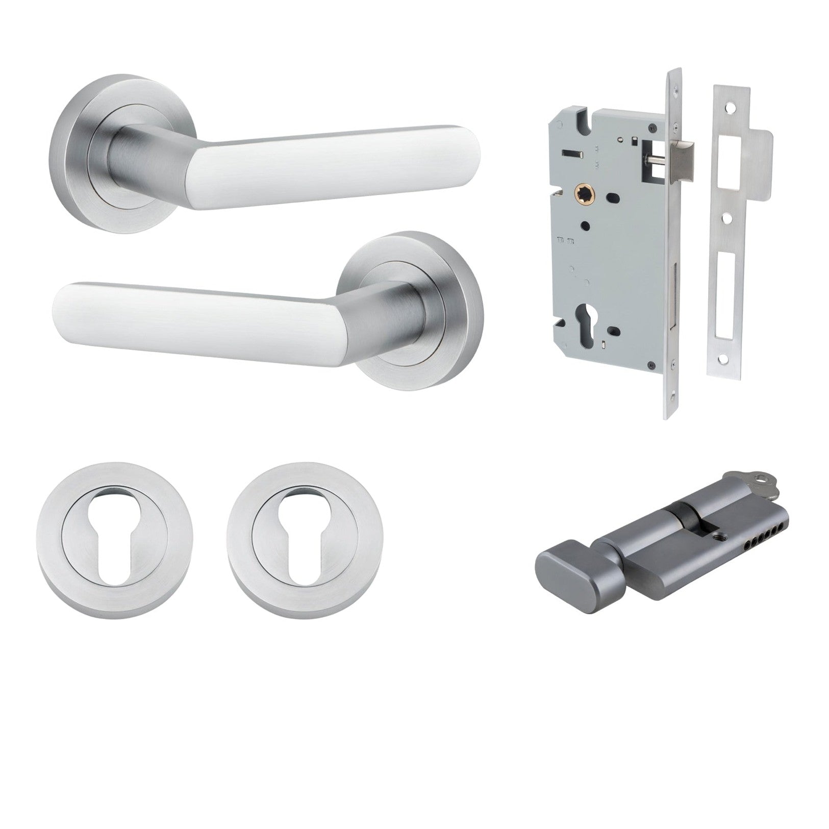 Iver Door Handle Osaka Round Rose Key/Thumb Brushed Chrome Entrance Kit