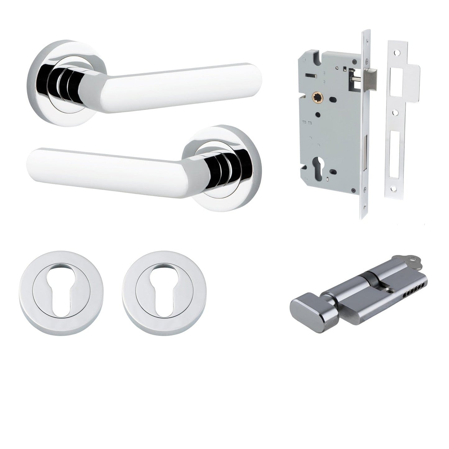 Iver Door Handle Osaka Round Rose Key/Thumb Polished Chrome Entrance Kit