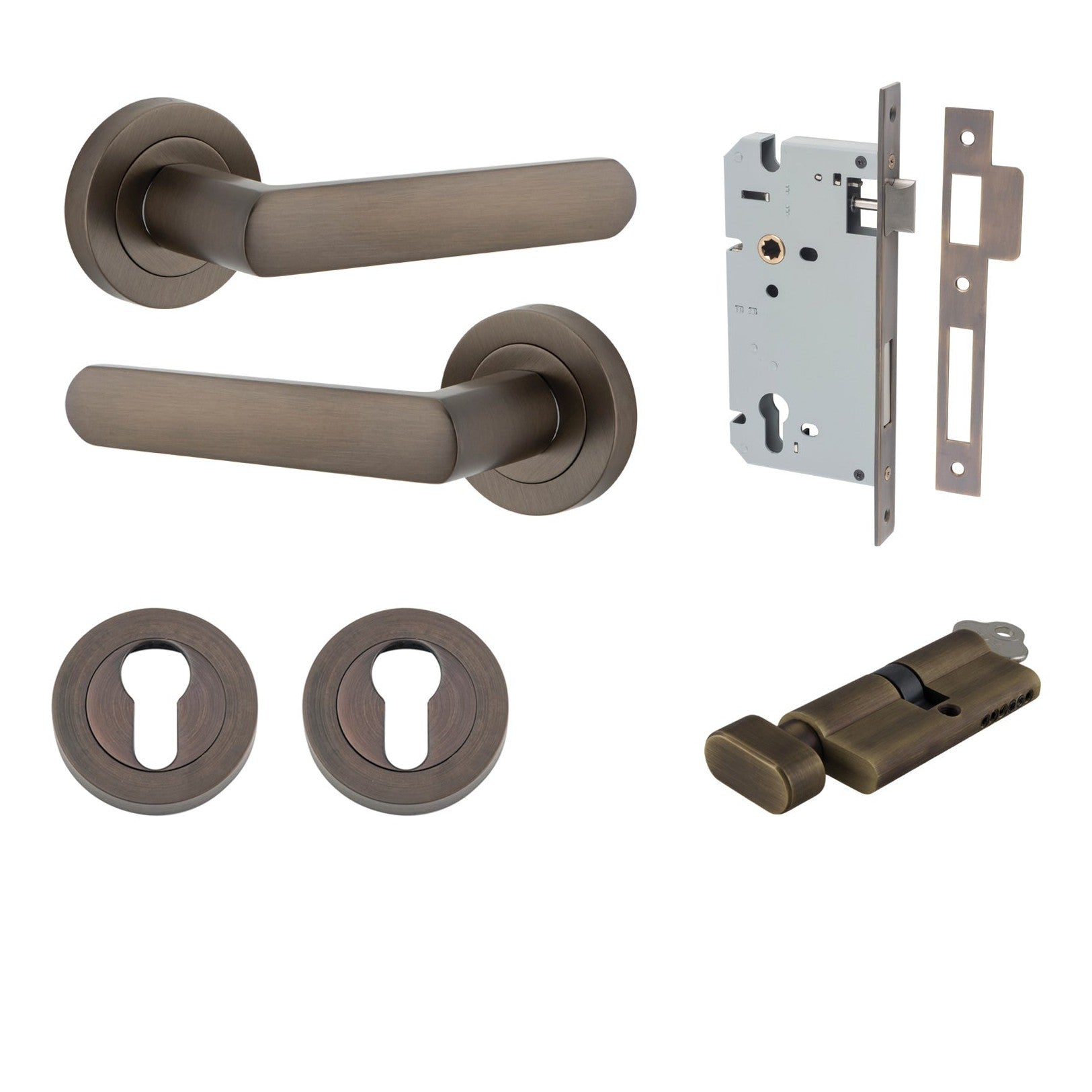 Iver Door Handle Osaka Round Rose Key/Thumb Signature Brass Entrance Kit