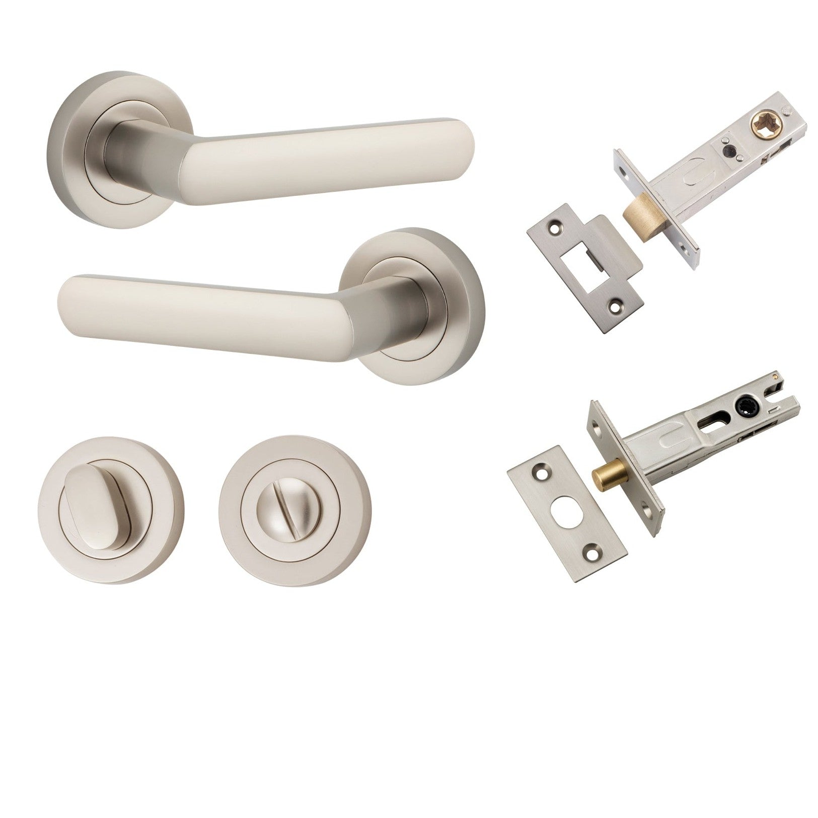 Iver Door Handle Osaka Round Rose Satin Nickel Privacy Kit