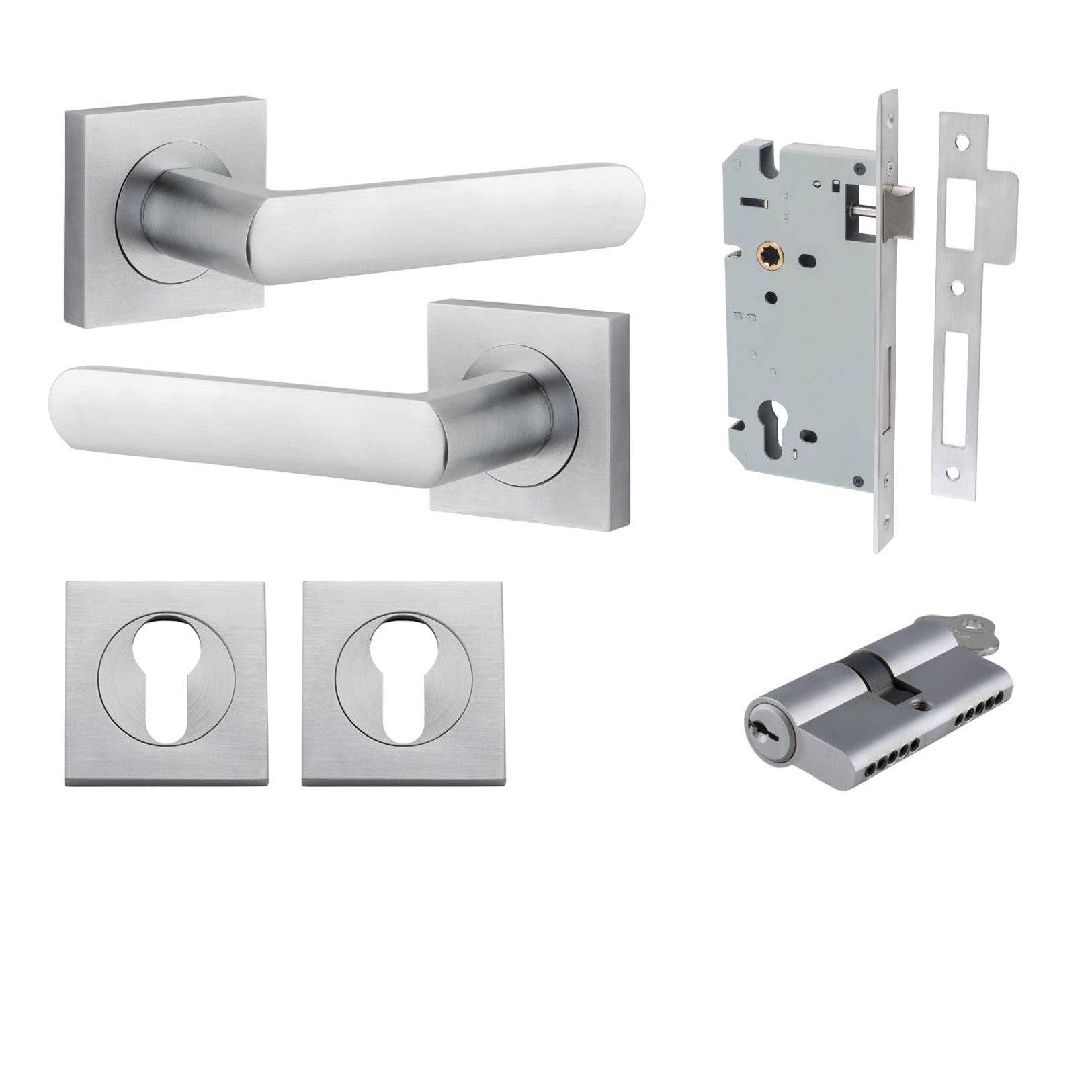 Iver Door Handle Osaka Square Rose Key/Key Brushed Chrome Entrance Kit