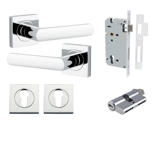 Iver Door Handle Osaka Square Rose Key/Key Polished Chrome Entrance Kit
