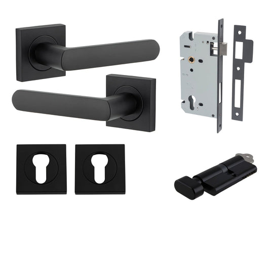 Iver Door Handle Osaka Square Rose Key/Thumb Matt Black Entrance Kit