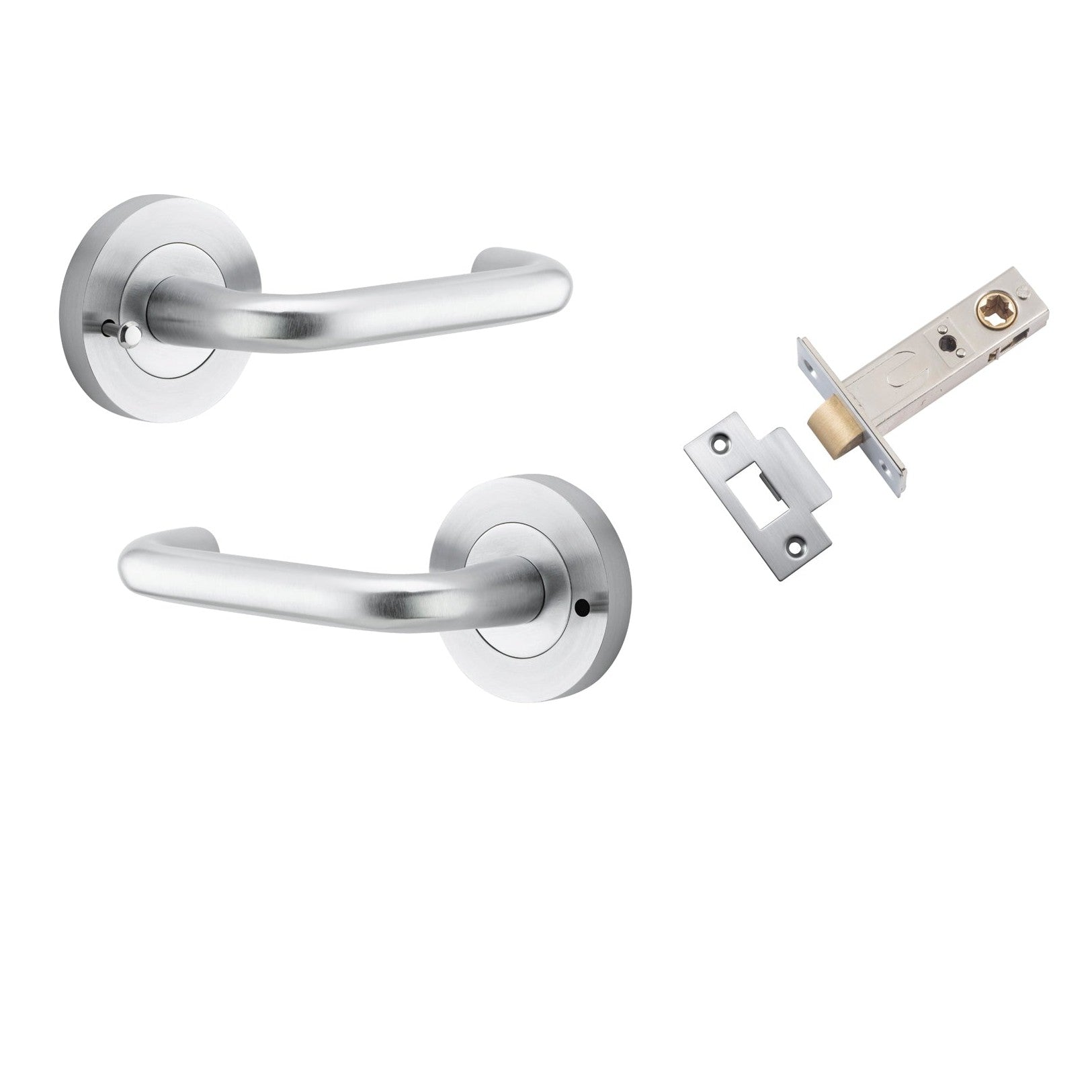 Iver Door Handle Oslo Round Rose Inbuilt Privacy Pair Kit Brushed Chrome