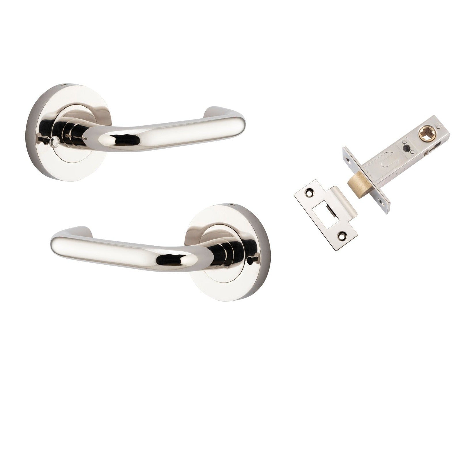 Iver Door Handle Oslo Round Rose Inbuilt Privacy Pair Kit Polished Nickel