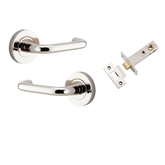 Iver Door Handle Oslo Round Rose Inbuilt Privacy Pair Kit Polished Nickel