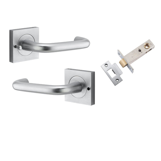 Iver Door Handle Oslo Square Rose Inbuilt Privacy Pair Kit Brushed Chrome