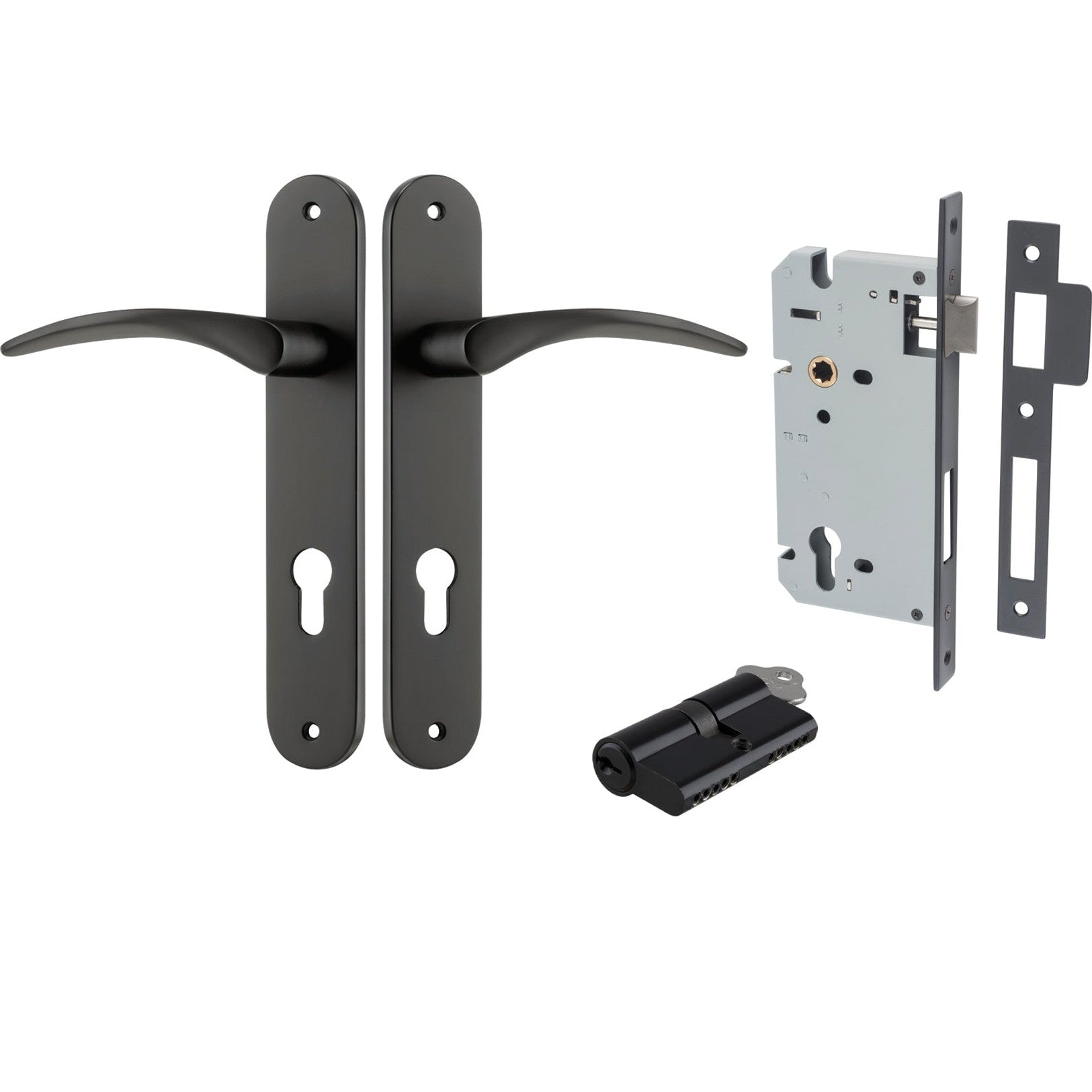 Iver Door Handle Oxford Oval Euro Key/Key Matt Black Entrance Kit