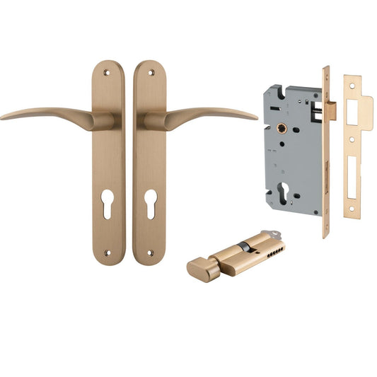 Iver Door Handle Oxford Oval Euro Key/Thumb Brushed Brass Entrance Kit