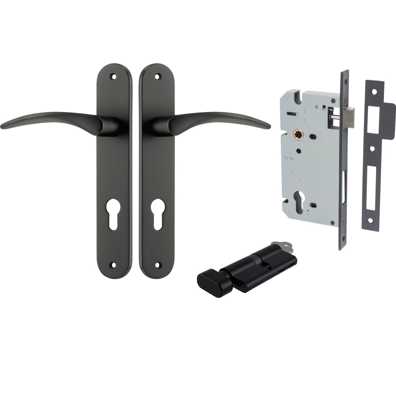 Iver Door Handle Oxford Oval Euro Key/Thumb Matt Black Entrance Kit