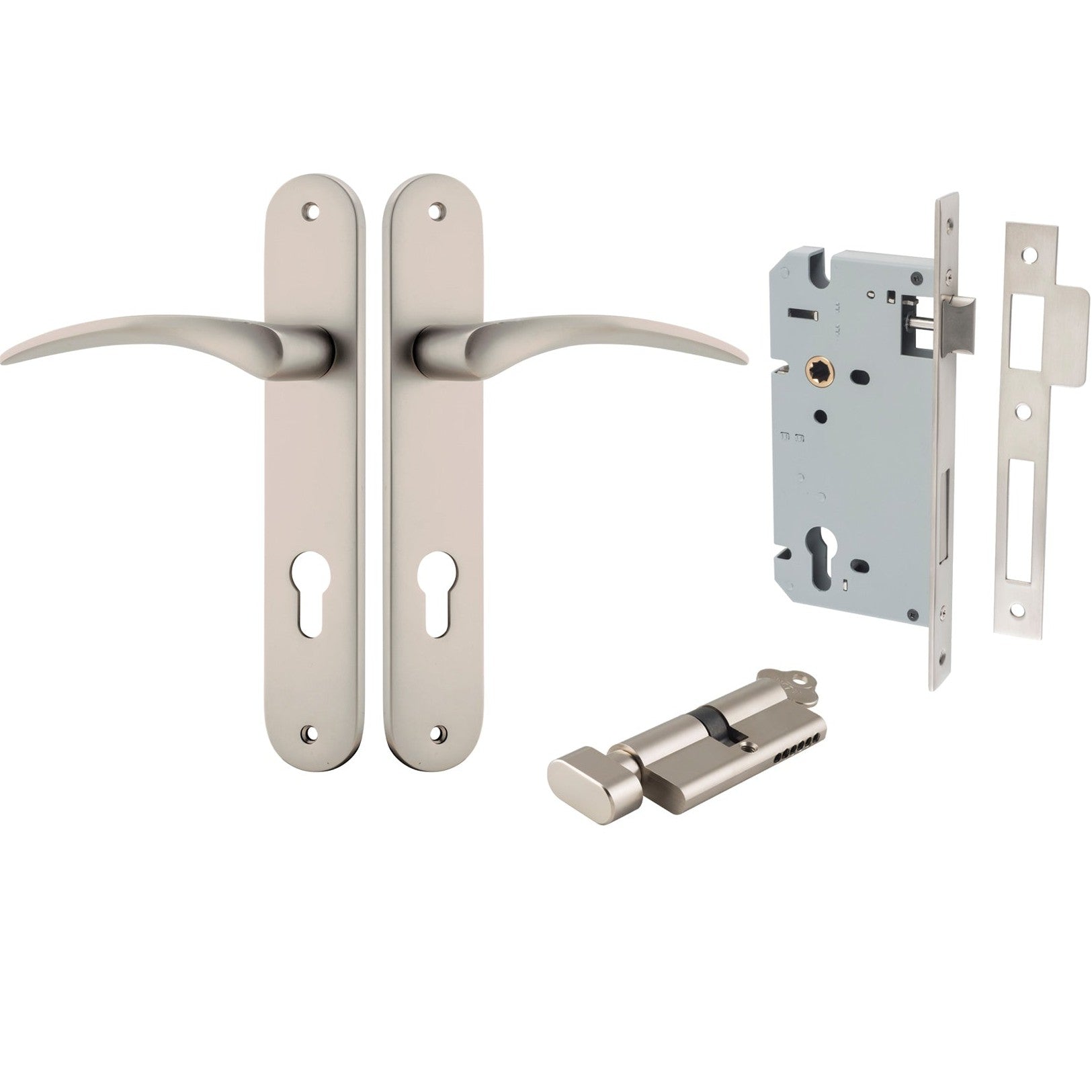 Iver Door Handle Oxford Oval Euro Key/Thumb Satin Nickel Entrance Kit