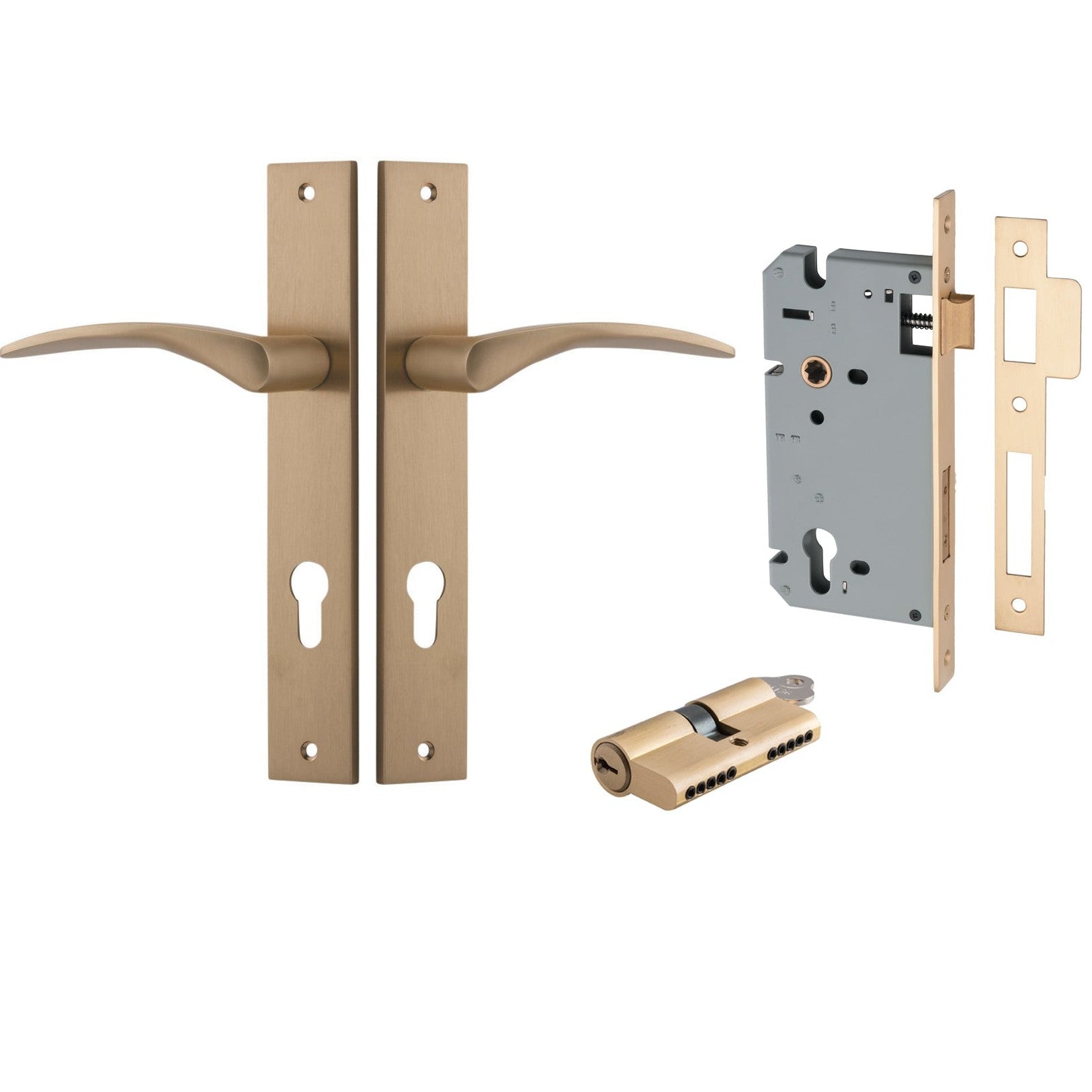 Iver Door Handle Oxford Rectangular Euro Key/Key Brushed Brass Entrance Kit