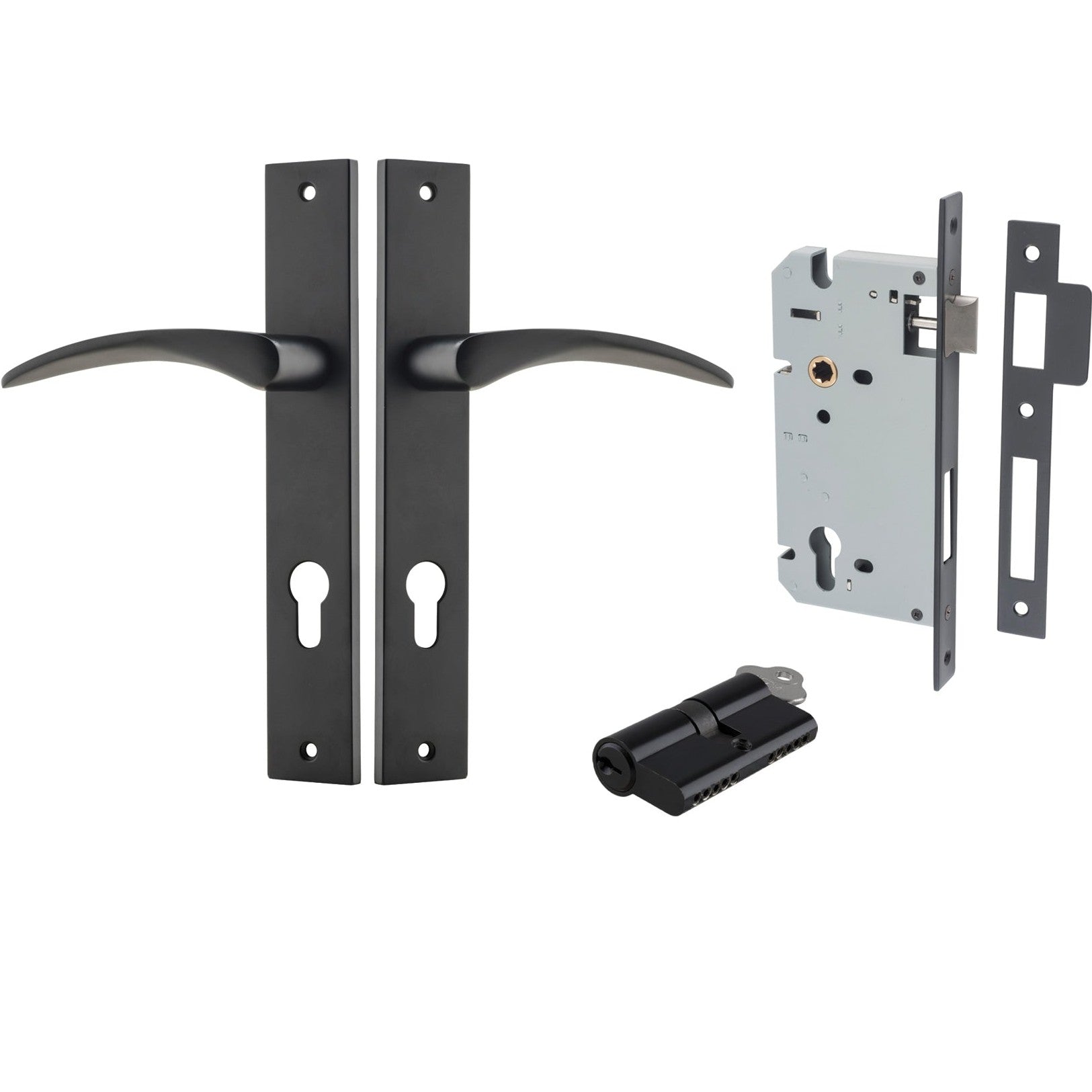Iver Door Handle Oxford Rectangular Euro Key/Key Matt Black Entrance Kit