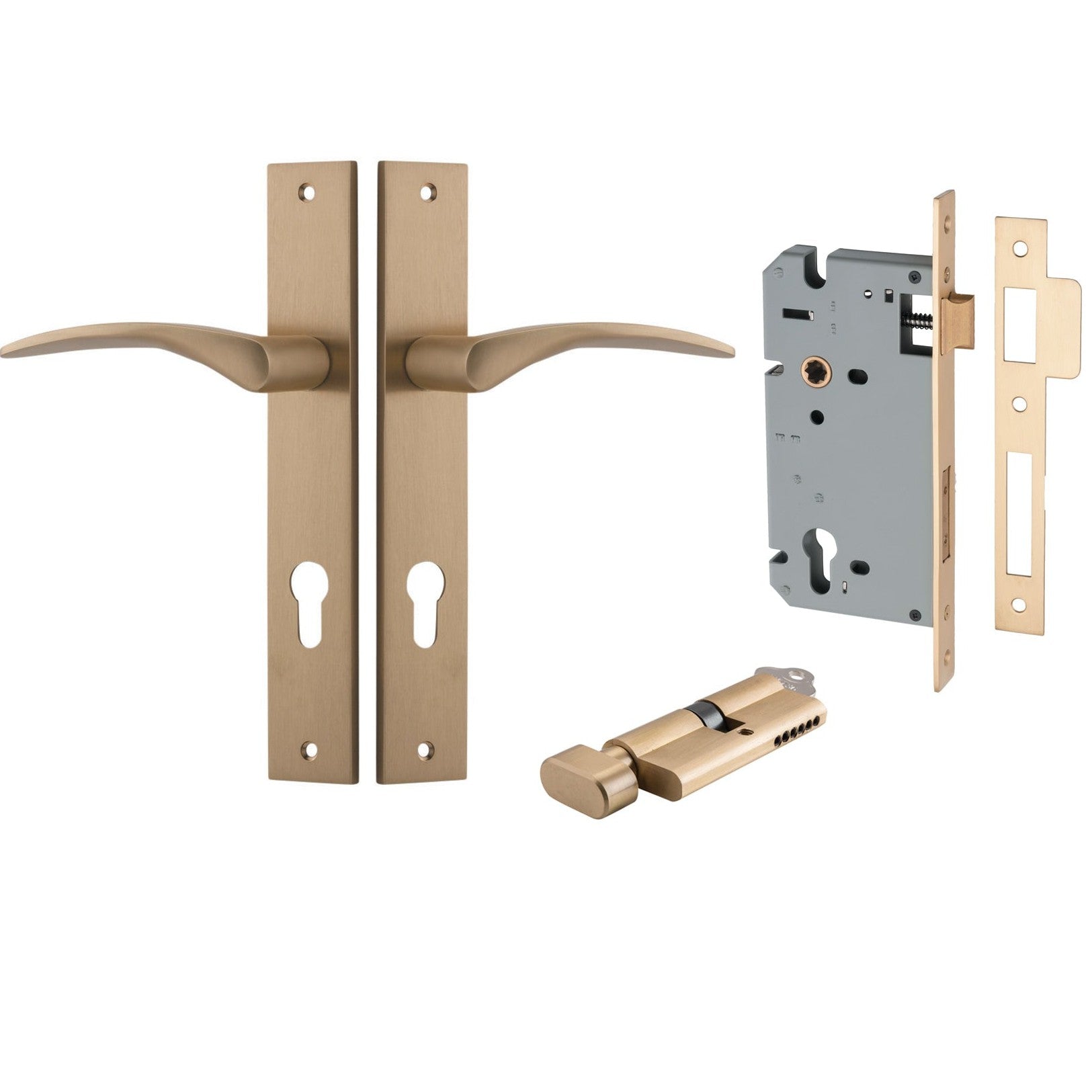 Iver Door Handle Oxford Rectangular Euro Key/Thumb Brushed Brass Entrance Kit
