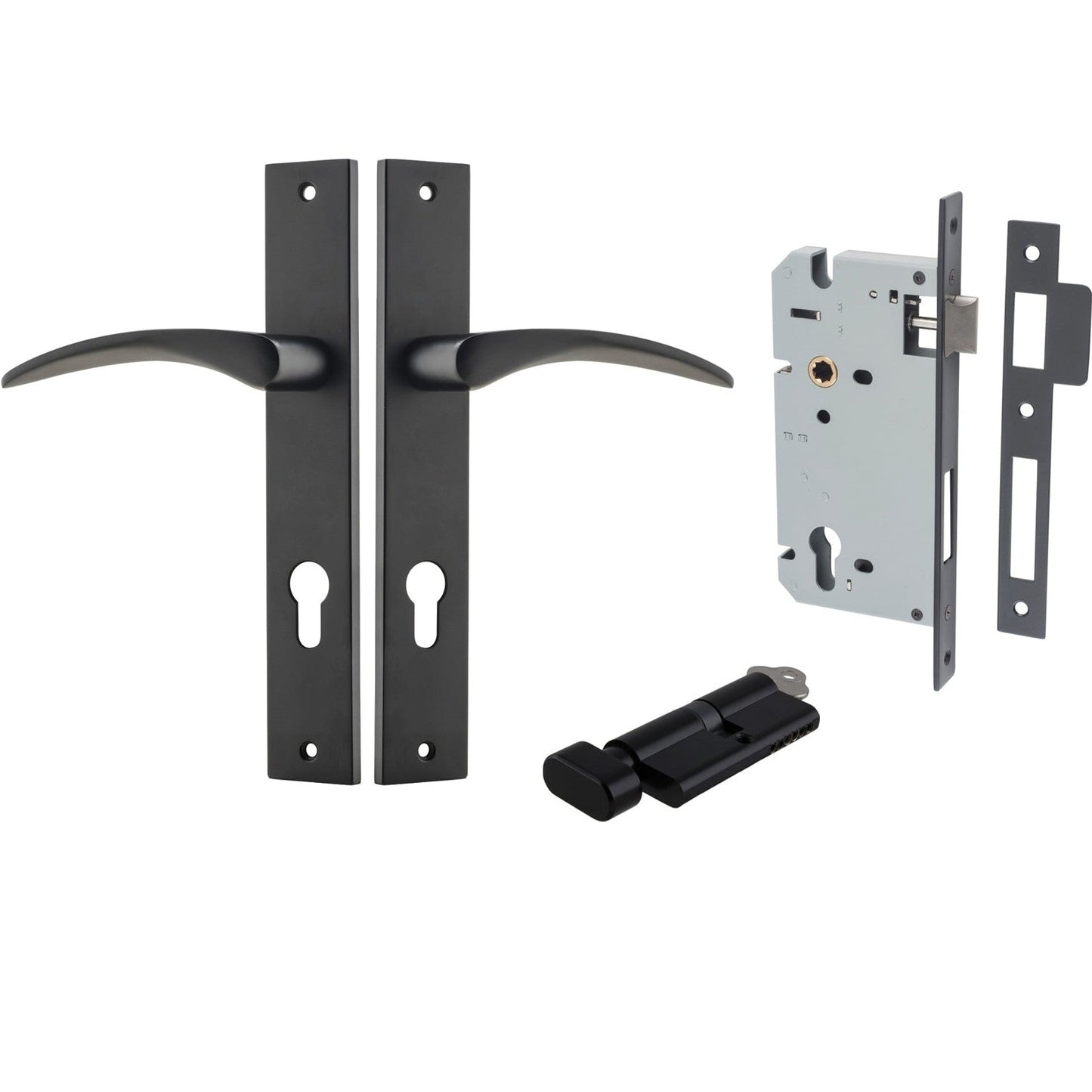 Iver Door Handle Oxford Rectangular Euro Key/Thumb Matt Black Entrance Kit