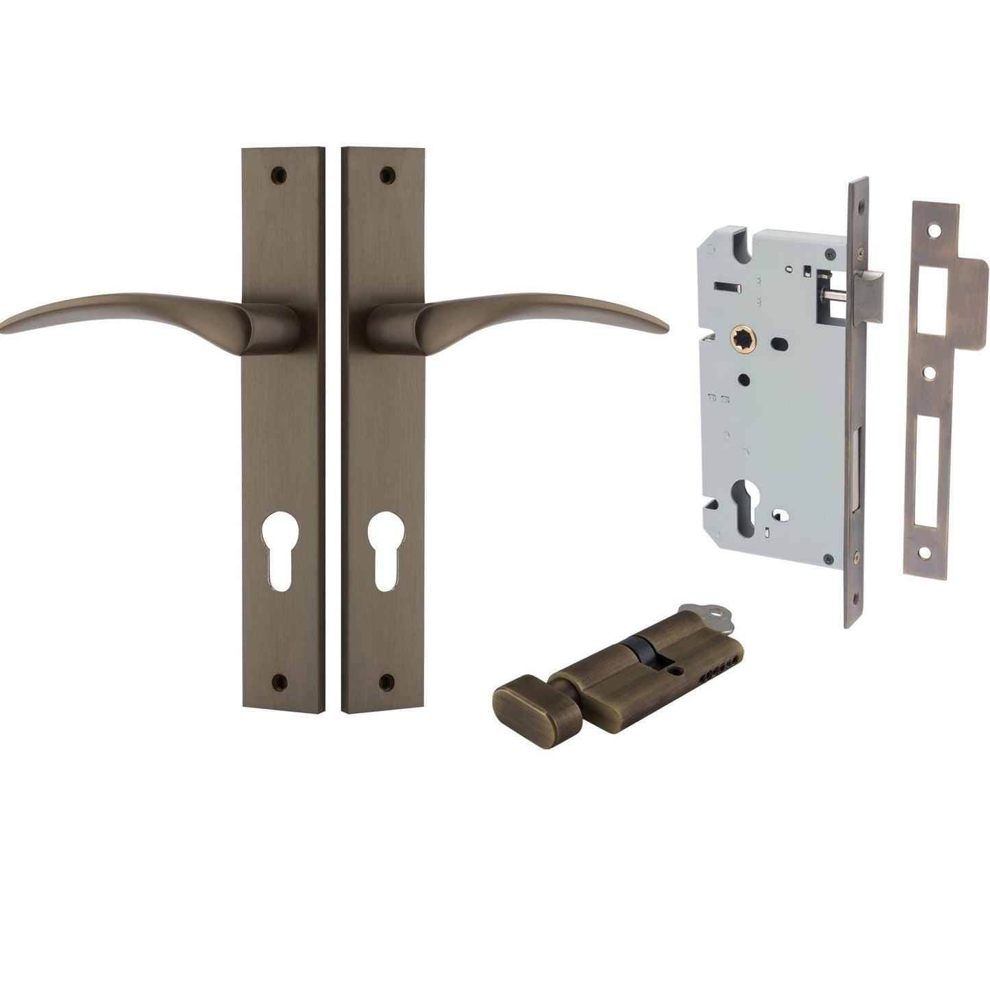 Iver Door Handle Oxford Rectangular Euro Key/Thumb Signature Brass Entrance Kit