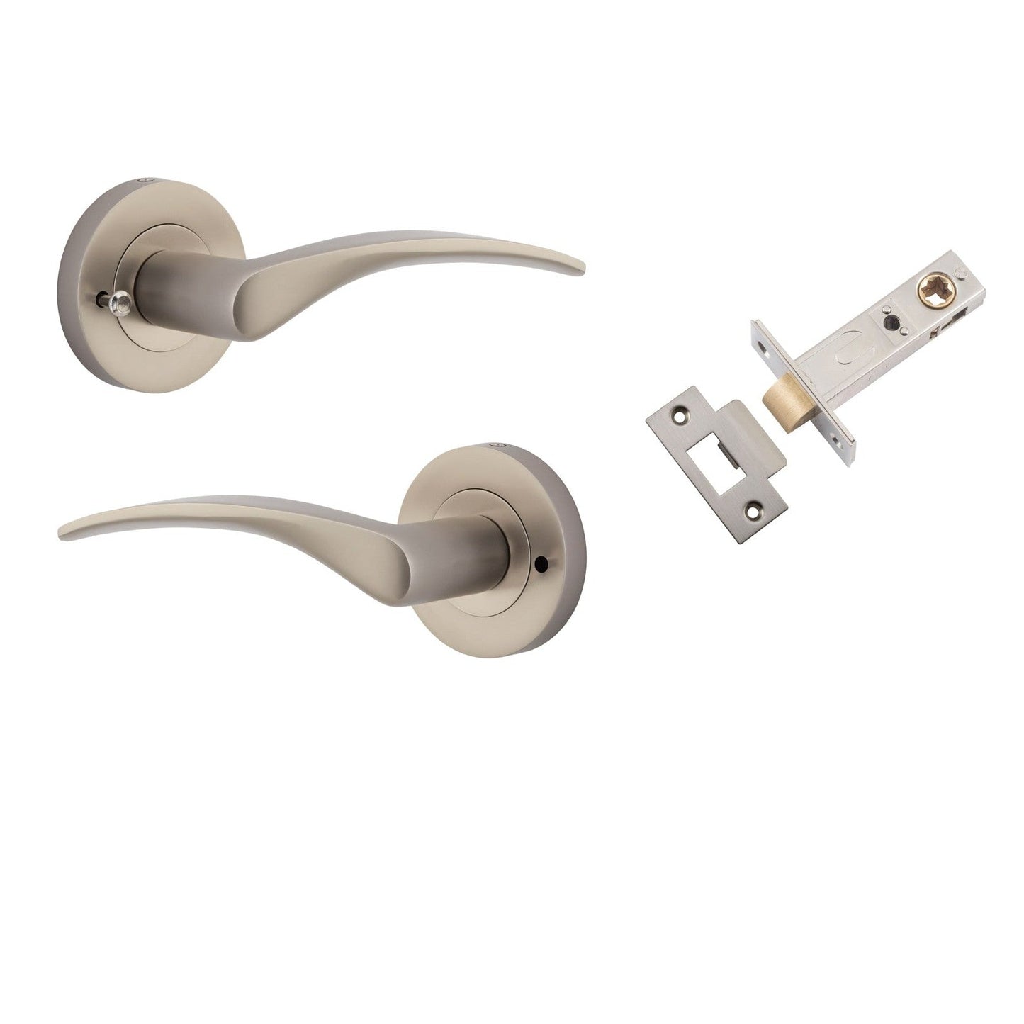 Iver Door Handle Oxford Round Rose Inbuilt Privacy Pair Kit Satin Nickel